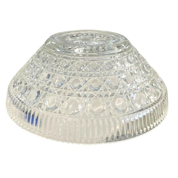 Vintage Clear Diamond-Cut Crystal Glass Bowl W/ Ribbed Rim Serving Decorative Pi - Picture 2 of 4